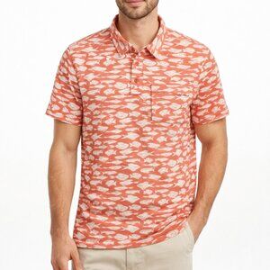 L.L.Bean Organic Cotton Fish Print Polo Shirt Mens M Coastal Summer Dadcore